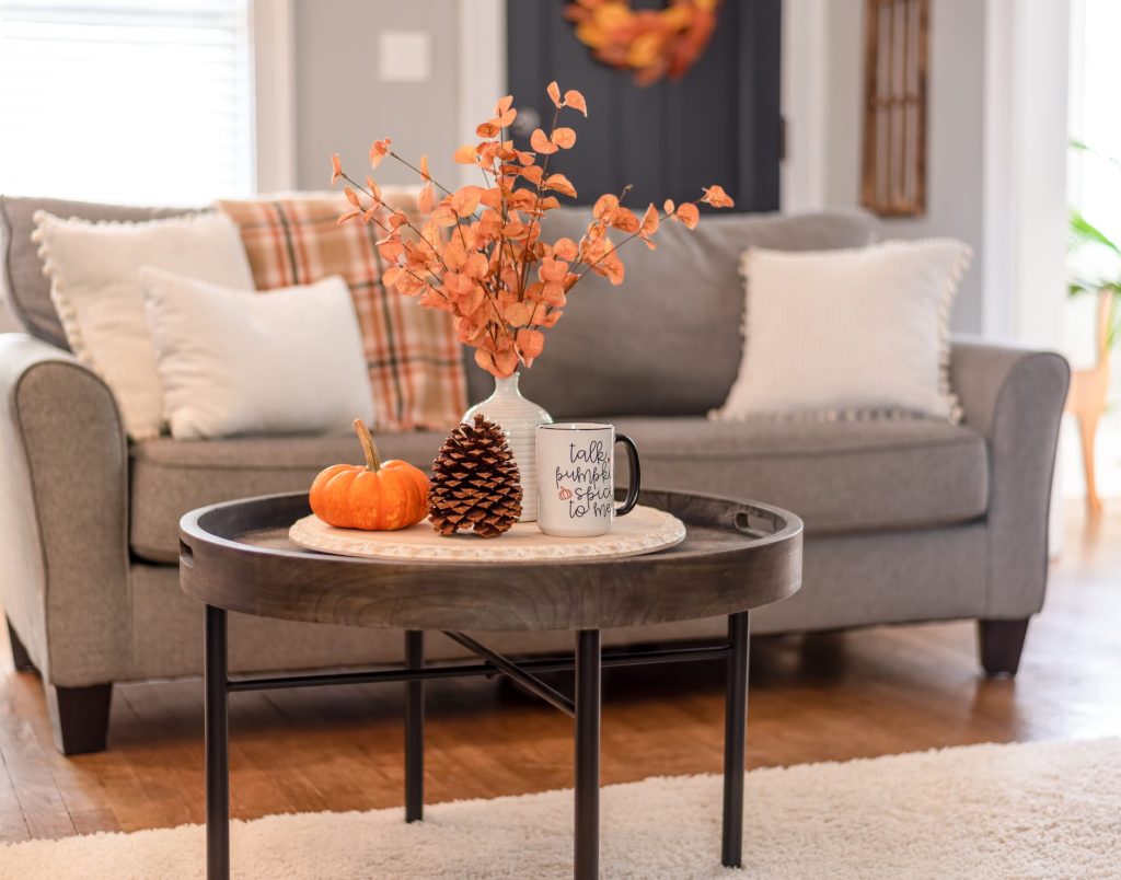 Cozy and stylish living room decorated for fall